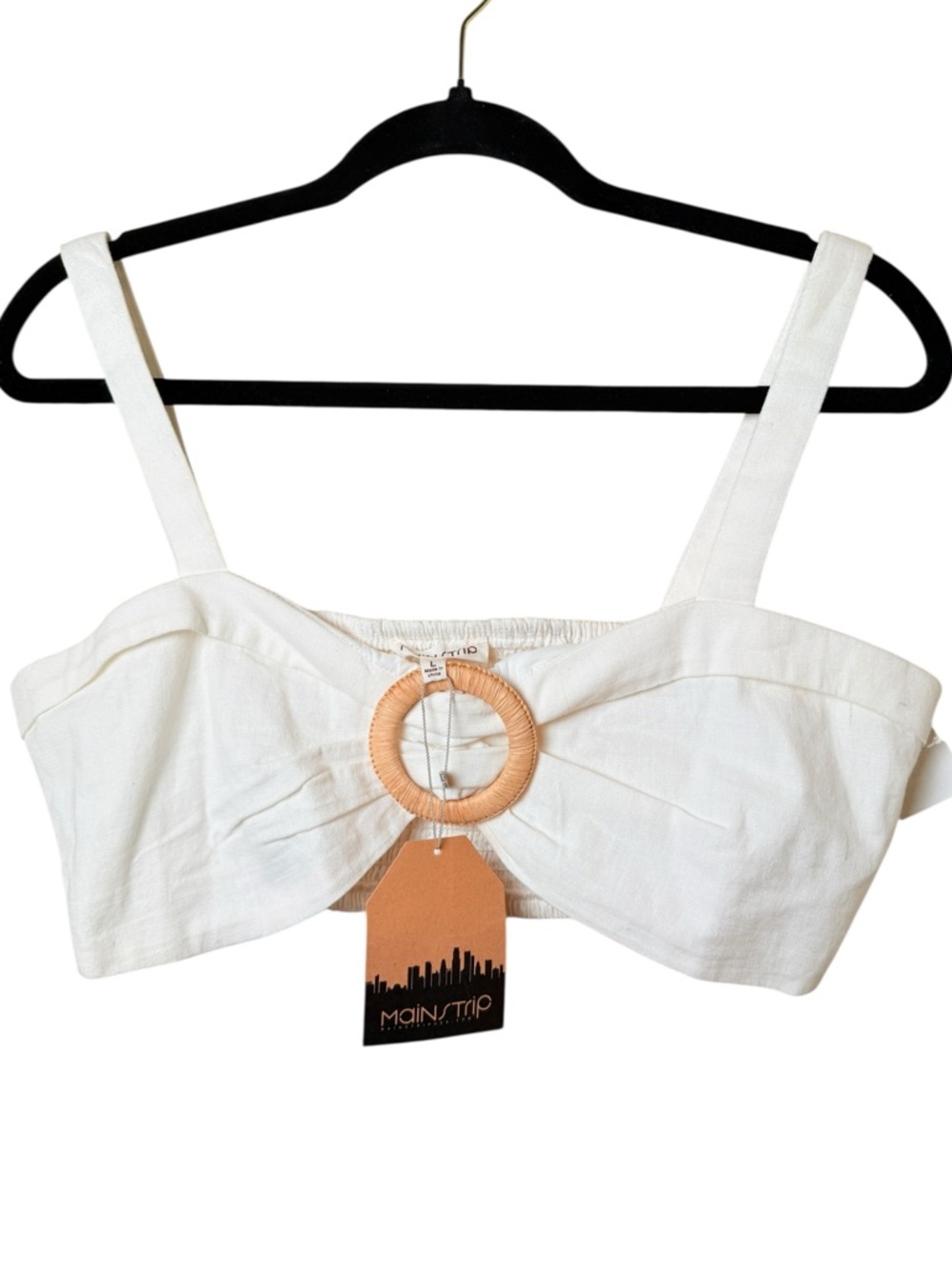 NWT Main Strip Large Cream Crop Top with Natural Ring Detail